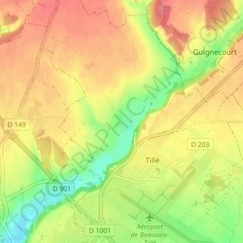 Topografisk karta Rieux, höjd, relief