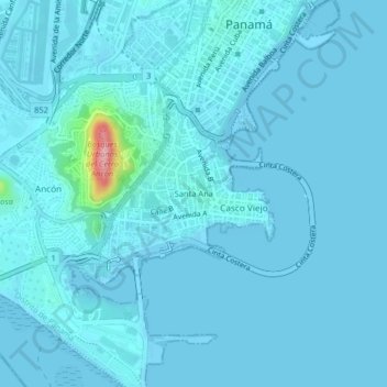 Topografisk karta Santa Ana, höjd, relief