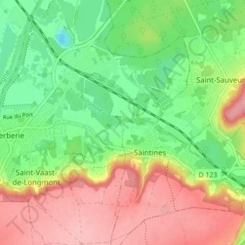 Topografisk karta Le Moulin Rouge, höjd, relief