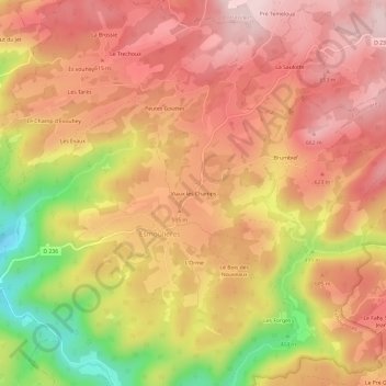 Topografisk karta Viaux les Champs, höjd, relief