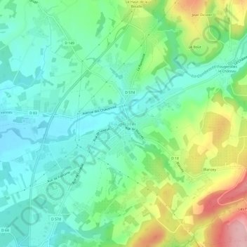 Topografisk karta Fougerolles, höjd, relief