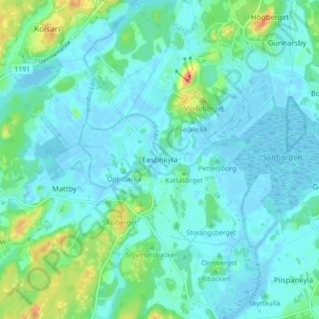 Topografisk karta Eestinkylä, höjd, relief