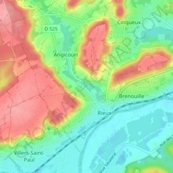 Topografisk karta Cafosse, höjd, relief