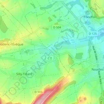 Topografisk karta Tillard, höjd, relief