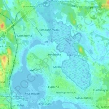 Topografisk karta Hevoshaka, höjd, relief