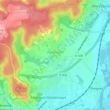 Topografisk karta Dreslincourt, höjd, relief