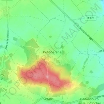 Topografisk karta Petit-Serans, höjd, relief