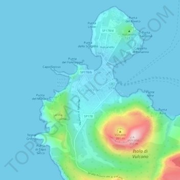 Topografisk karta Vulcano Porto, höjd, relief