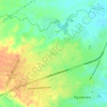Topografisk karta Pocrí, höjd, relief