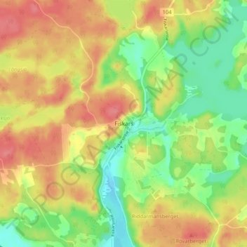 Topografisk karta Fiskars, höjd, relief