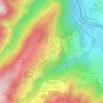 Topografisk karta Doucy, höjd, relief