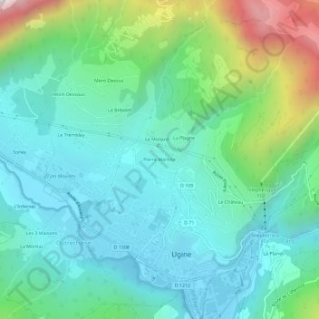 Topografisk karta Pierre Martine, höjd, relief