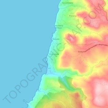 Topografisk karta Porto Alabe, höjd, relief