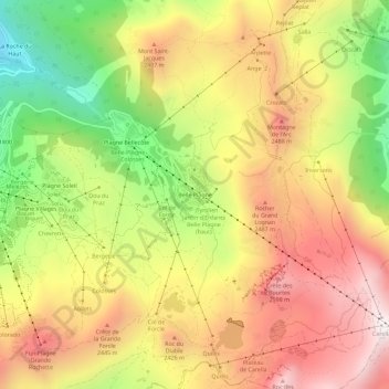 Topografisk karta Belle Plagne, höjd, relief