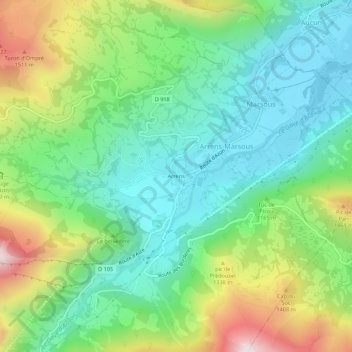 Topografisk karta Arrens, höjd, relief