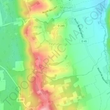 Topografisk karta Mazeroles, höjd, relief