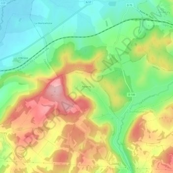 Topografisk karta Miserey, höjd, relief