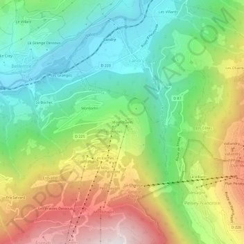 Topografisk karta Montchavin, höjd, relief