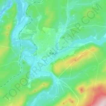 Topografisk karta Kusa, höjd, relief