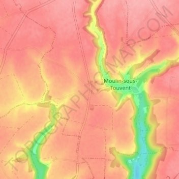 Topografisk karta Touvent, höjd, relief