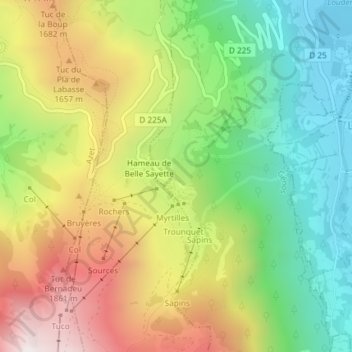 Topografisk karta Val Louron, höjd, relief