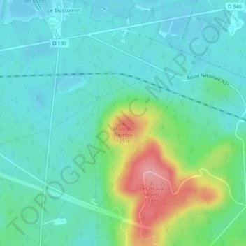 Topografisk karta Mont du Tremble, höjd, relief