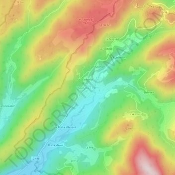 Topografisk karta Haut-du-Them, höjd, relief