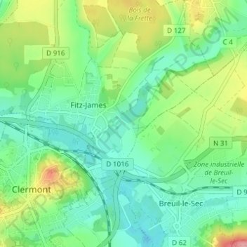 Topografisk karta Bécrel, höjd, relief