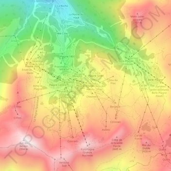 Topografisk karta Plagne Villages, höjd, relief