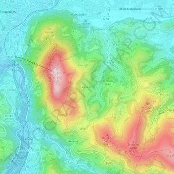 Topografisk karta Lousourm, höjd, relief