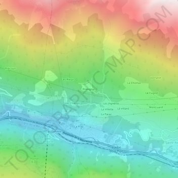 Topografisk karta Pralognan, höjd, relief