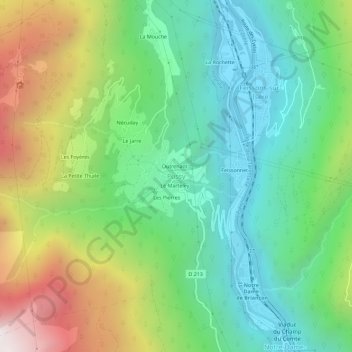 Topografisk karta Pussy, höjd, relief