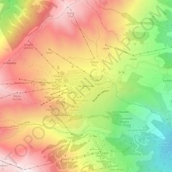 Topografisk karta La Toussuire, höjd, relief