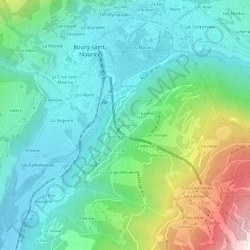 Topografisk karta Montrigon, höjd, relief