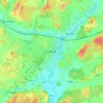 Topografisk karta Nikkilä, höjd, relief