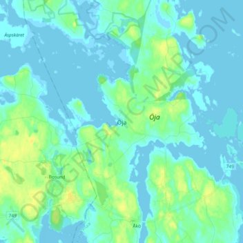 Topografisk karta Öja, höjd, relief