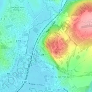 Topografisk karta Le Sabot, höjd, relief