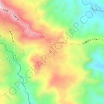 Topografisk karta Sorá, höjd, relief