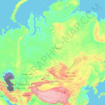 Topografisk karta Asien, höjd, relief