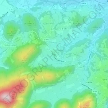 Topografisk karta Teillo, höjd, relief