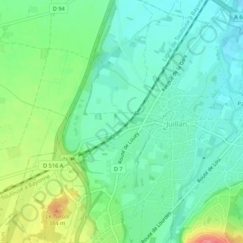 Topografisk karta Moures, höjd, relief