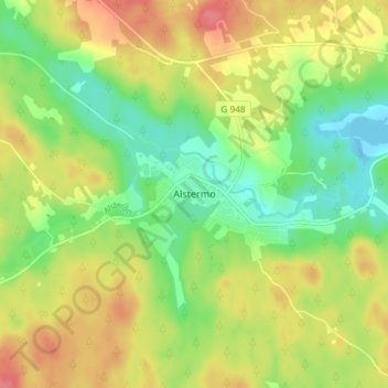 Topografisk karta Alstermo, höjd, relief