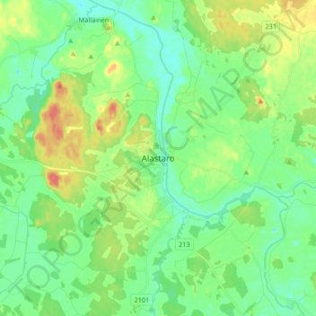 Topografisk karta Alastaro, höjd, relief