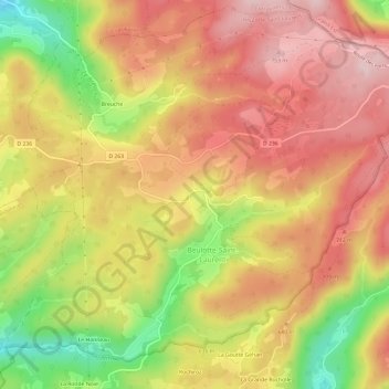 Topografisk karta La Bachetey, höjd, relief
