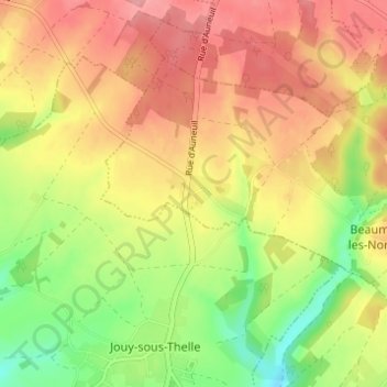 Topografisk karta Jouy la Grange, höjd, relief