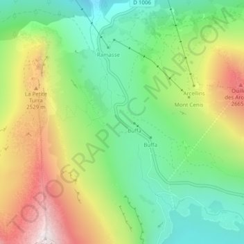 Topografisk karta Col du Mont Cenis, höjd, relief