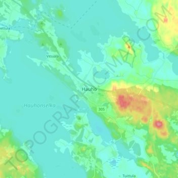 Topografisk karta Hauho, höjd, relief