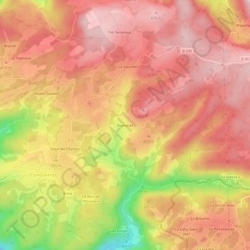 Topografisk karta Brumbief, höjd, relief