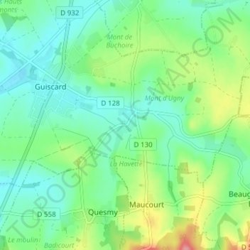 Topografisk karta Buchoire, höjd, relief