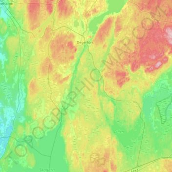 Topografisk karta Degerfors kommun, höjd, relief
